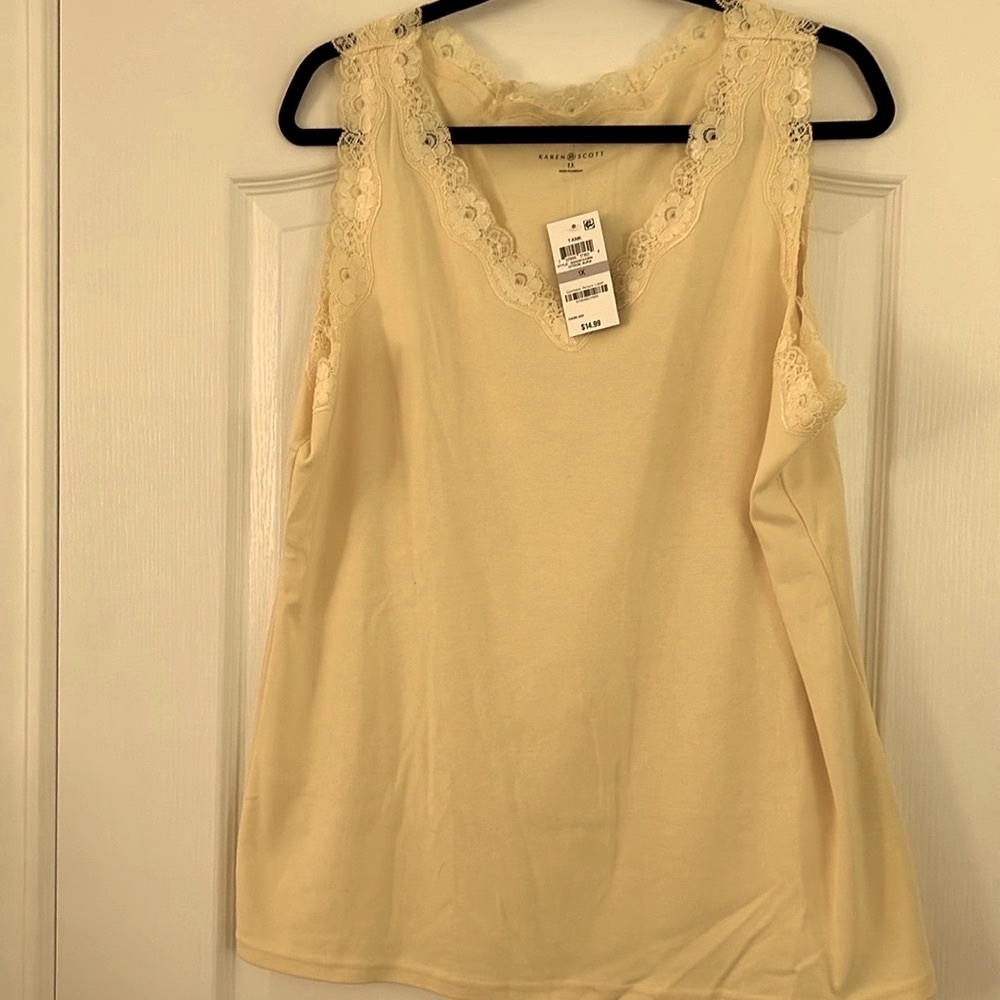 Karen Scott 100% Cotton Tank Top with Lace Accents